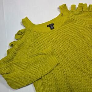 Questions Lime Green Knitted Women's Sweater w/Cold Shoulder /Cutout Sleeves